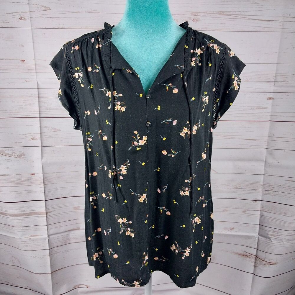 Buffalo David Bitton Dark Floral Boho Top Small Cottagecore Fairy Whimsigoth